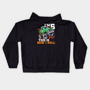 5 Year Old 5th Birthday Monster Truck Car Themed for Boy Kids Hoodie